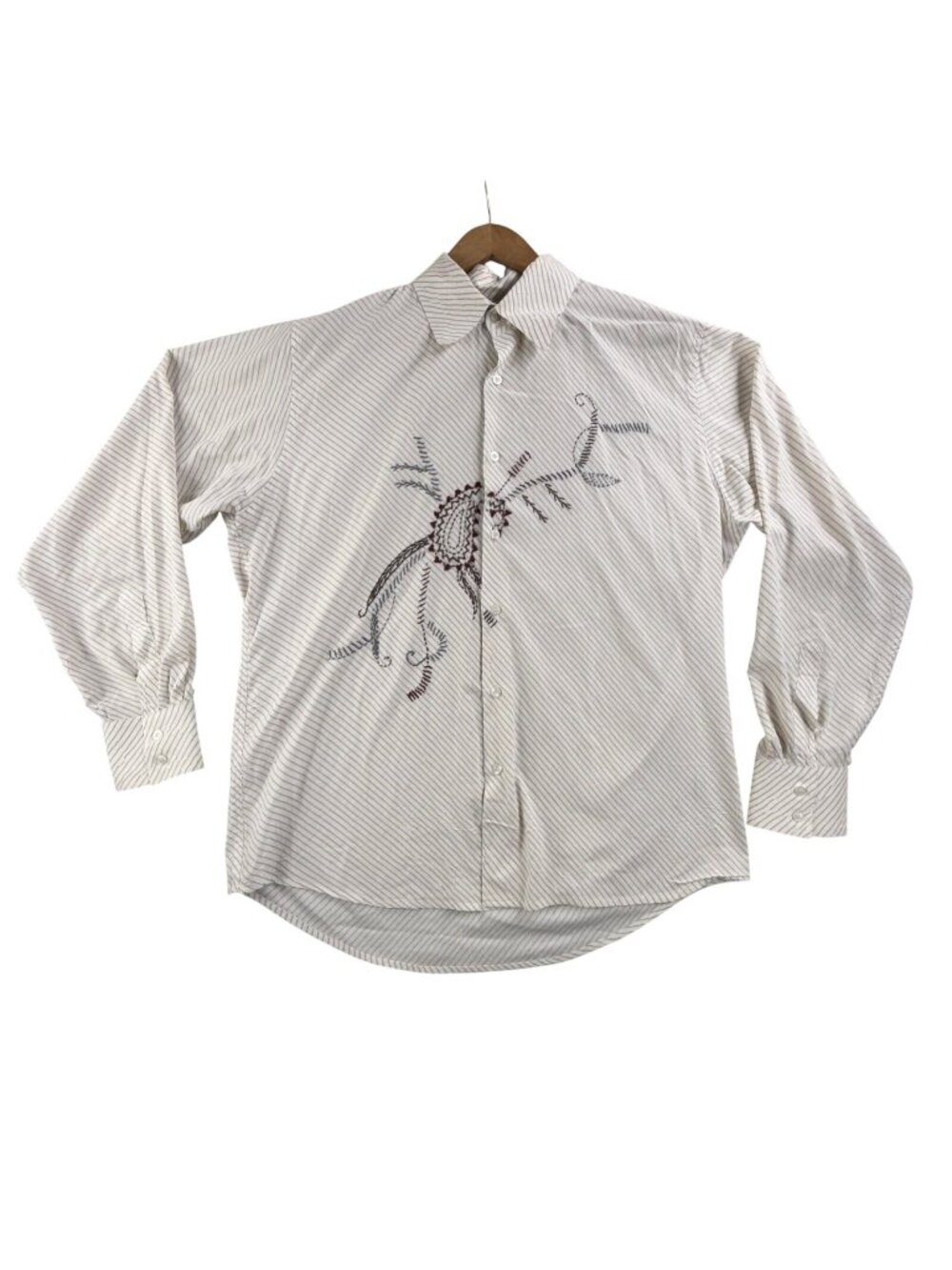 7 Diamonds Shirt Mens XL White Stripe Embroidered Button Up Long Sleeve Casual